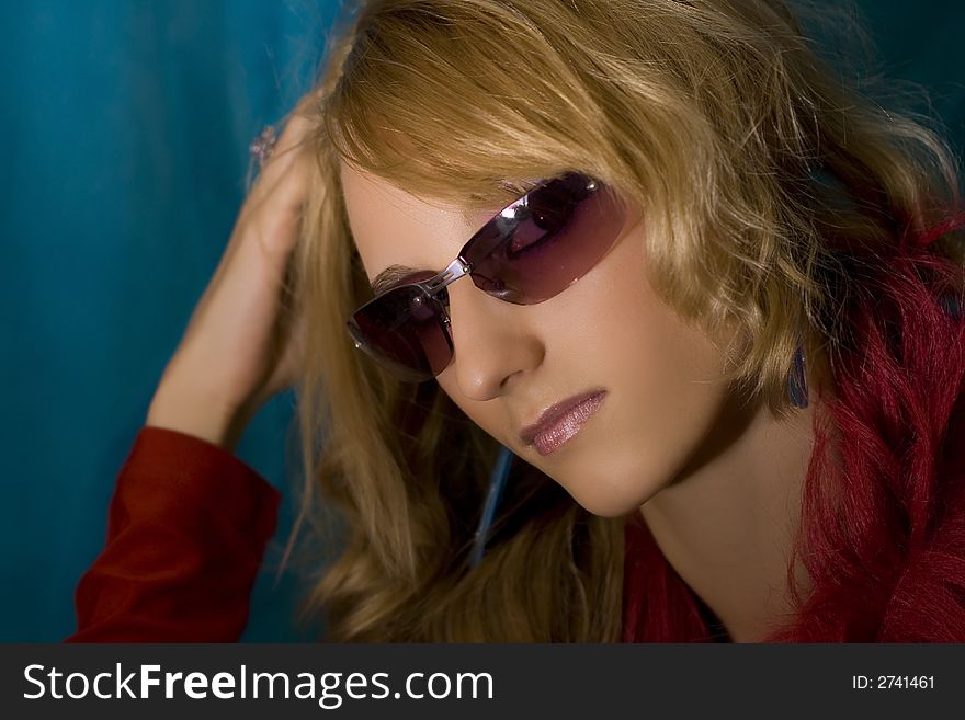 Portrait of young beautiful  blond girl in sun glasses. Portrait of young beautiful  blond girl in sun glasses