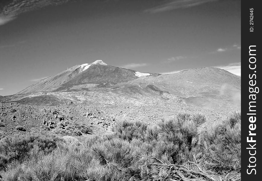 The volcano in black and white. The volcano in black and white