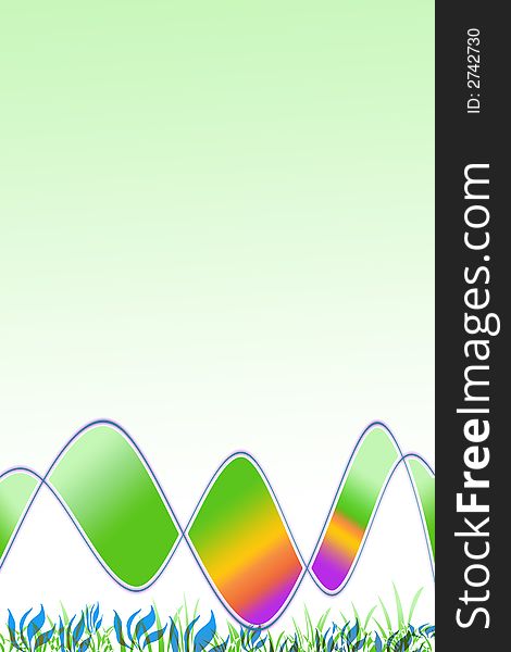 Background illustration with some grass and gradient waves. Background illustration with some grass and gradient waves