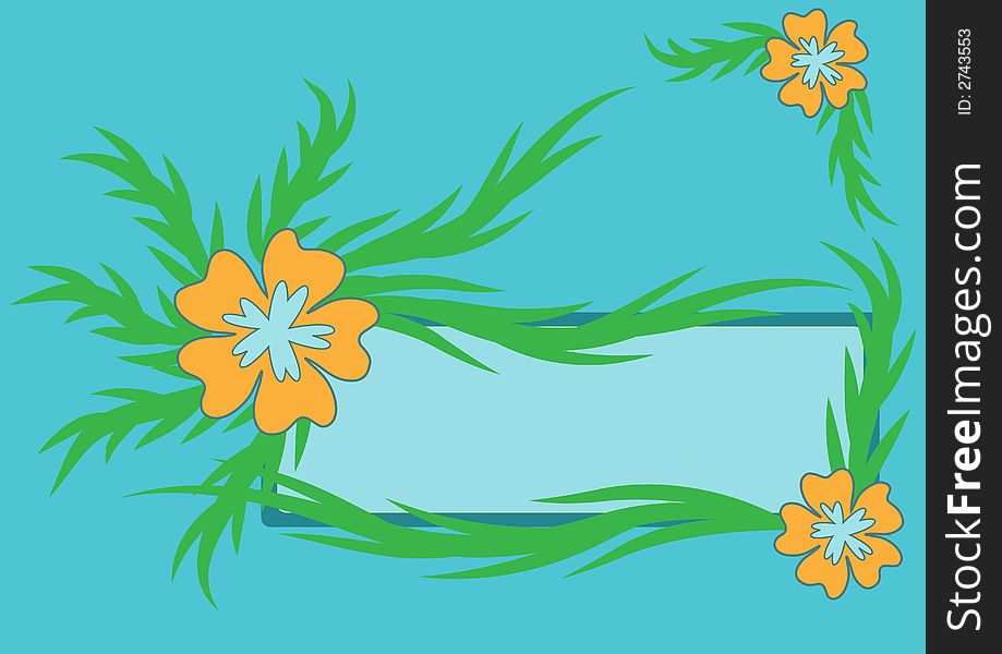 Beautiful green, blue and orange abstract vector flower label design