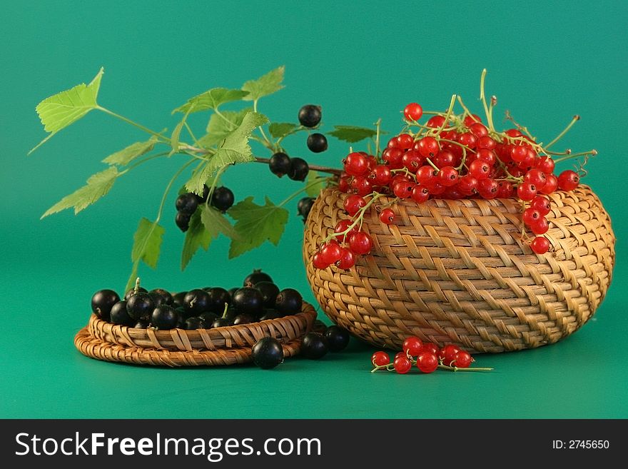 Berries of a red and black currant in a basket. Berries of a red and black currant in a basket.