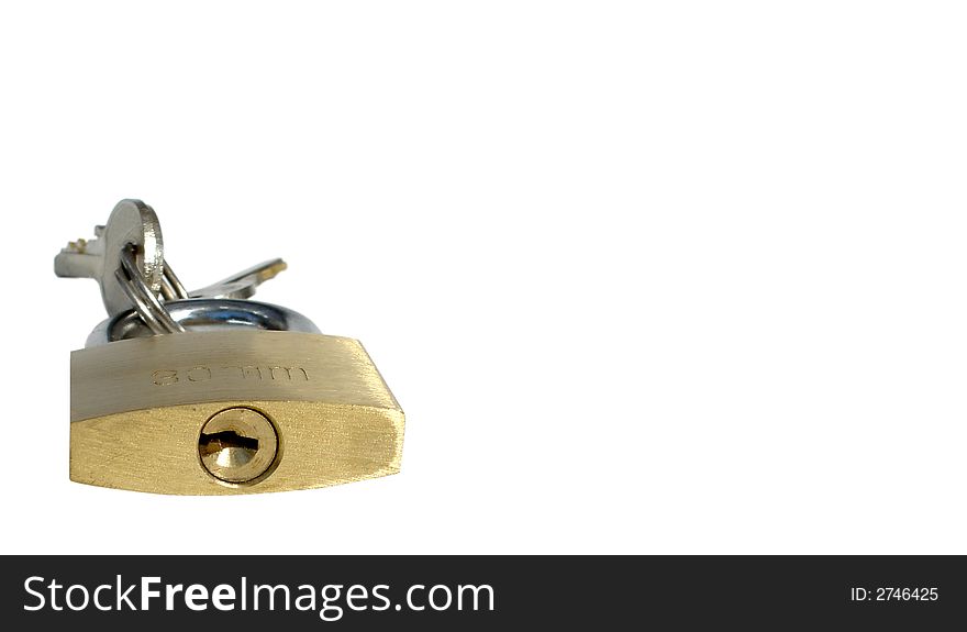 Padlock with keys isolated on white