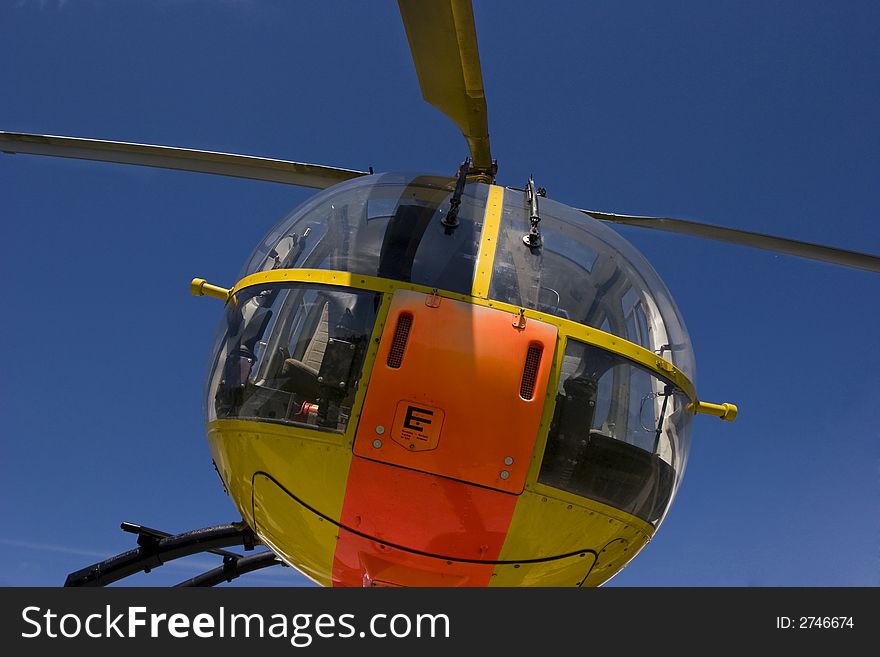 A rescue helicopter from below - front view