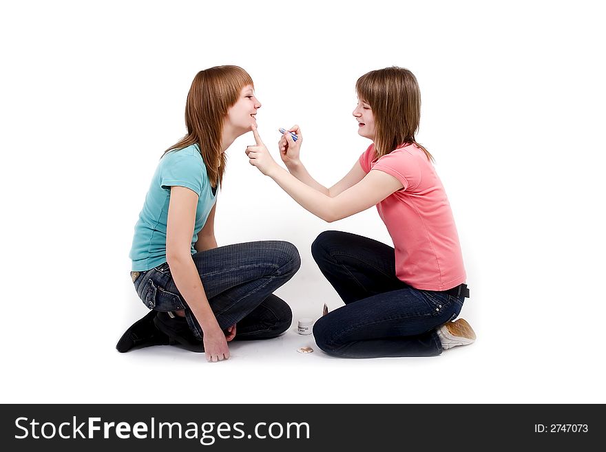 Teen girls on separated white background