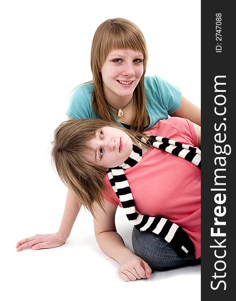 Teen girls on separated white background