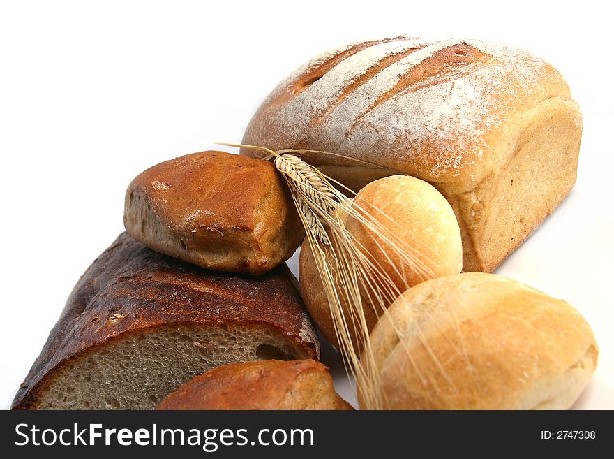 Bread, wheat on white background