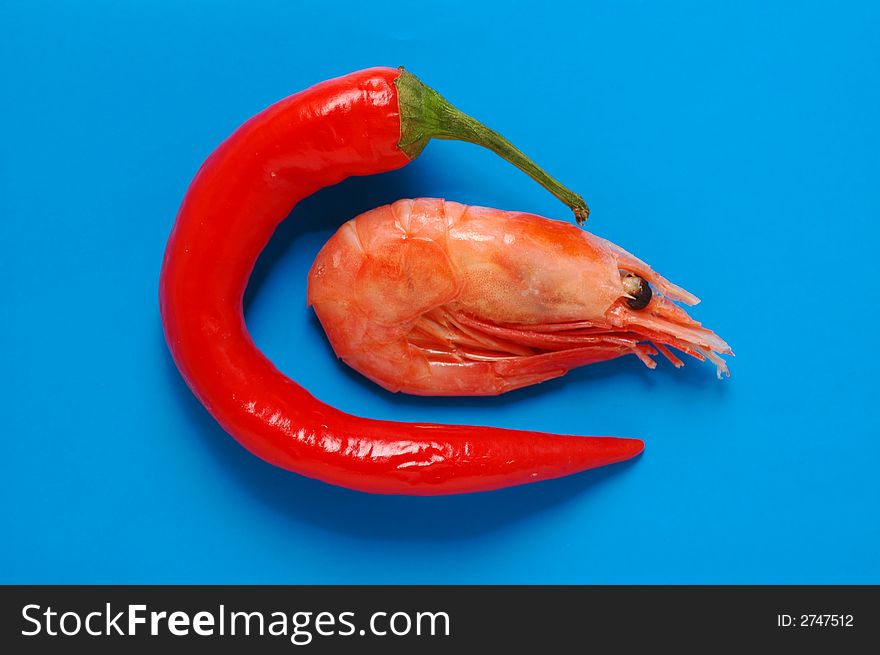 Red pepper and a shrimp. Red pepper and a shrimp