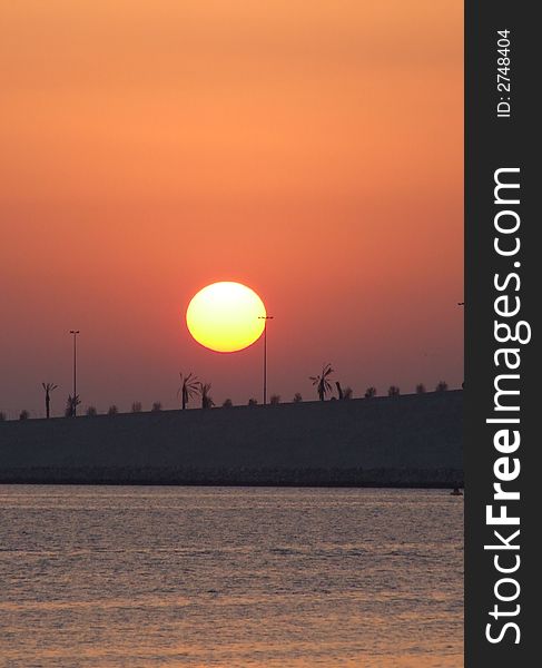 Sunrise in Bahrain over water. Sunrise in Bahrain over water