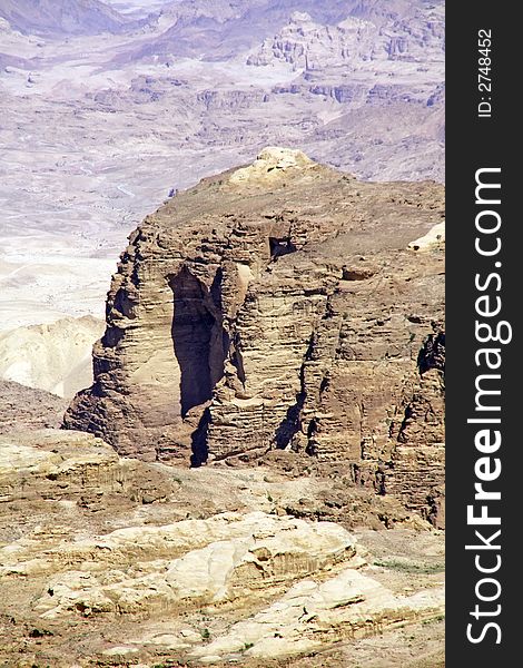 View of a rock with petra on the background. View of a rock with petra on the background