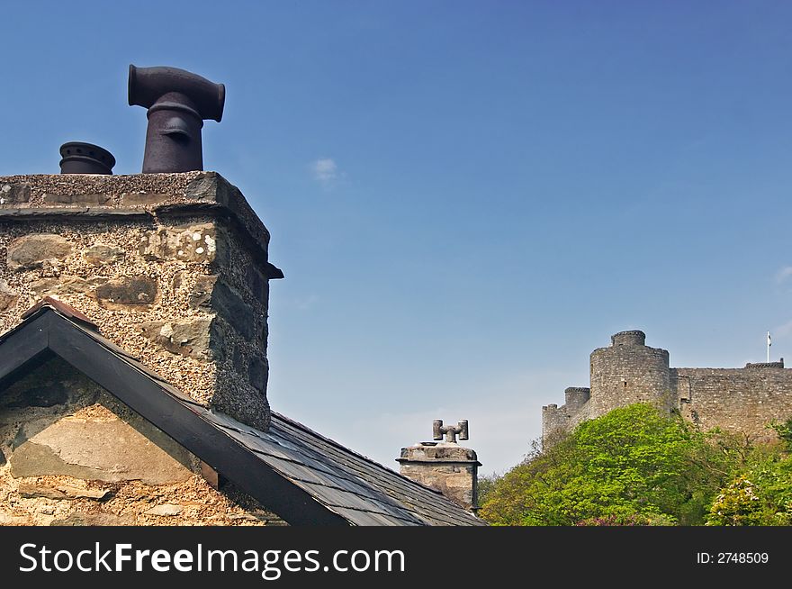 Old chimneys and Harlech castle