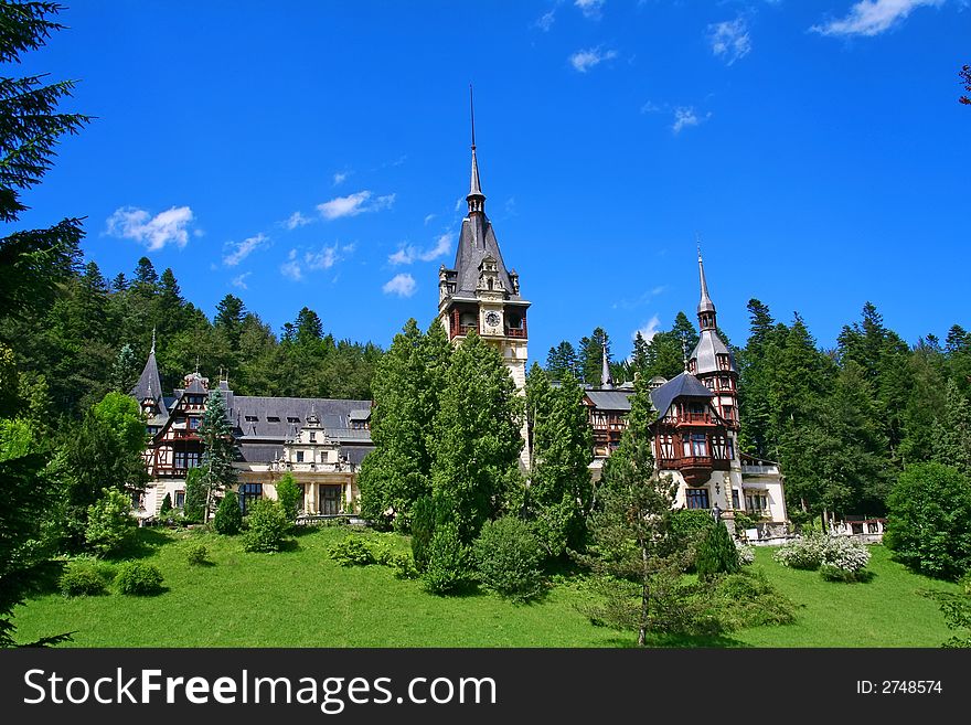 View over Peles castle in Sinaia Romania