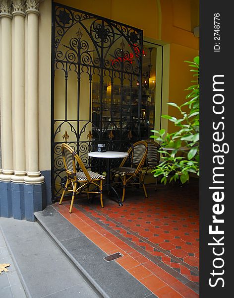 A cafe corner on a terrace in Melbourne, Australia. A cafe corner on a terrace in Melbourne, Australia