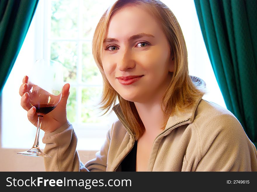 Blonde Girl Drinking Wine