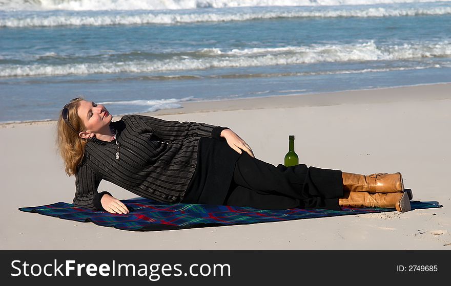 Blonde woman on the beach