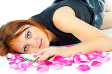 Beautiful Girl Lying In Rose Petals Stock Photography Beautiful Girl Lying In Rose Petals Stock Photography