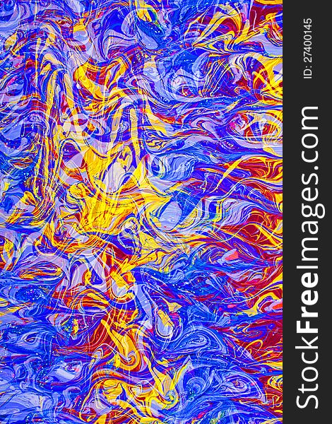 Abstract background made by blue yelloe and red paints swirling and mixing. Abstract background made by blue yelloe and red paints swirling and mixing