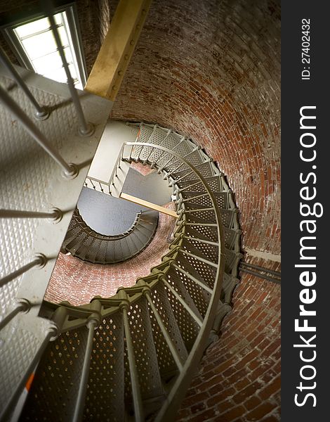 A spiral staircase inside a west coast lighthouse. A spiral staircase inside a west coast lighthouse