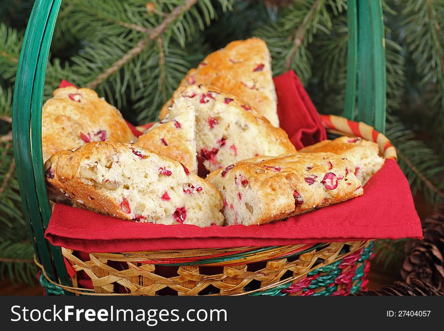 Basket Of Cranberry Scones Closeup