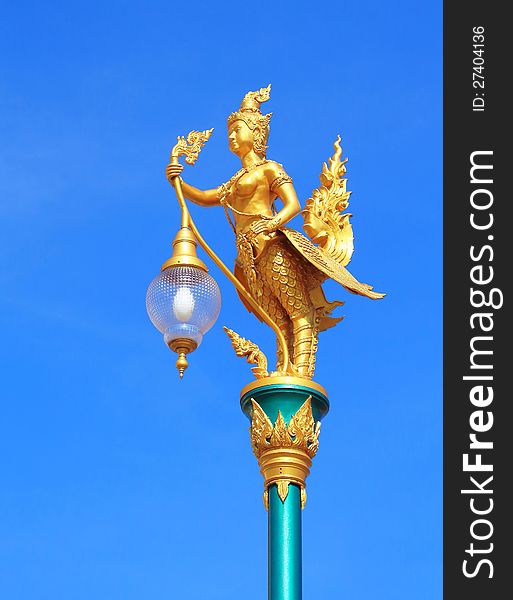 Ginnaree street lamp with a blue sky background, Thailand