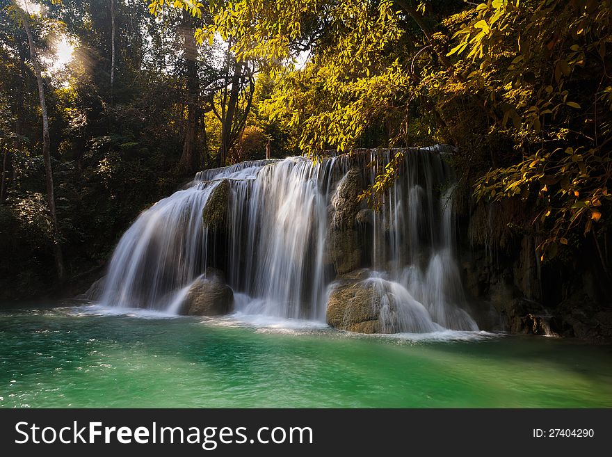 Deep forest Waterfall in Kanchanaburi, Thailand