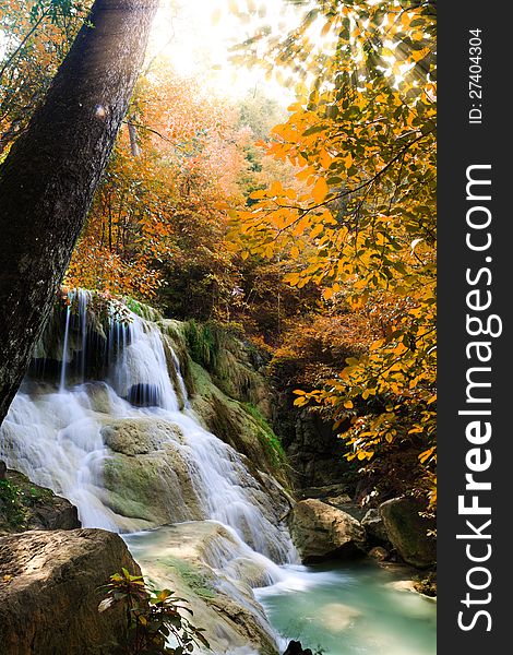 Deep forest Waterfall in Kanchanaburi, Thailand