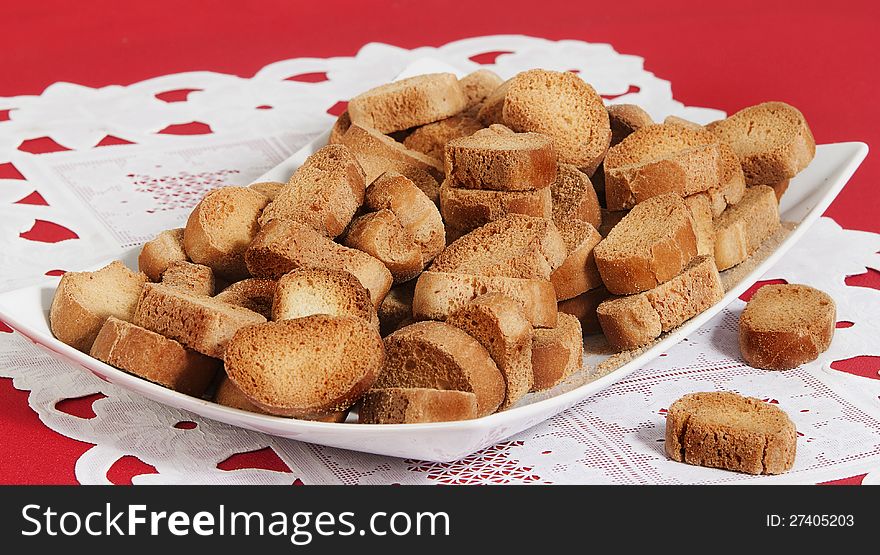 Rusks on a white plate