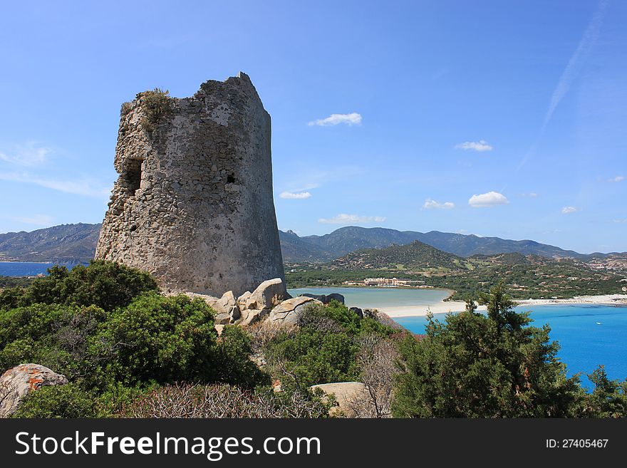 The saracen tower of Cala Giunco -  Villasimius, Sardinia. The saracen tower of Cala Giunco -  Villasimius, Sardinia.