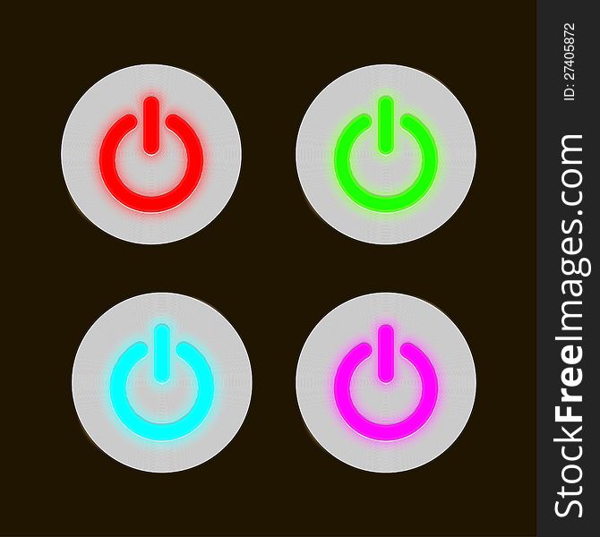 Set of round metal buttons with the light-emitting diode center