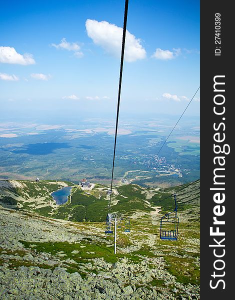 Chair lift at Lomnicky peak in High Tatras mountains, Slovakia