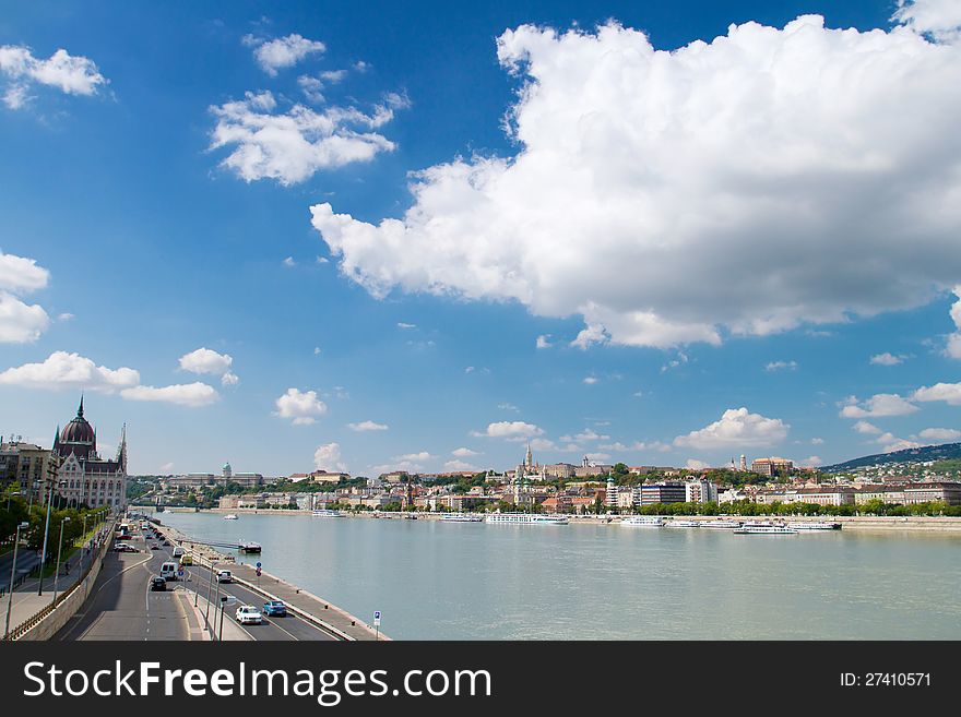 View of Buda side of Budapest with the Buda Castle, St. Matthias and Fishermen's Bastion