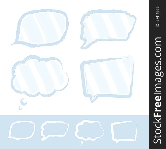 Artistic cartoon talk bubbles in various shapes with diagonal pattern in talk area. Artistic cartoon talk bubbles in various shapes with diagonal pattern in talk area.