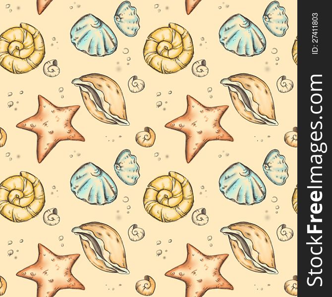 Sealife seamless pattern on a yellow background. Sealife seamless pattern on a yellow background