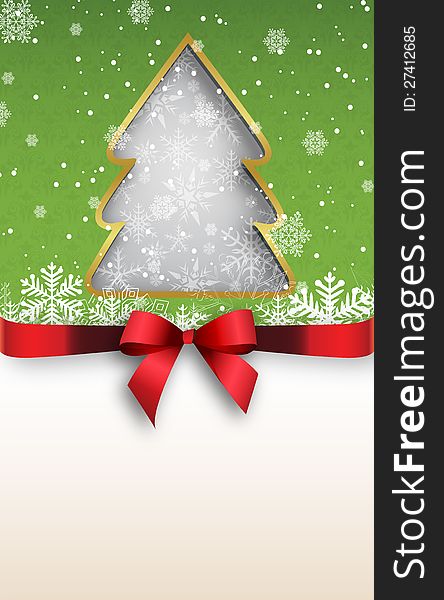 Holiday banner with red ribbon. Christmas background.