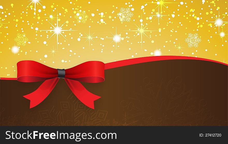 Holiday banner with red ribbon. Christmas background.