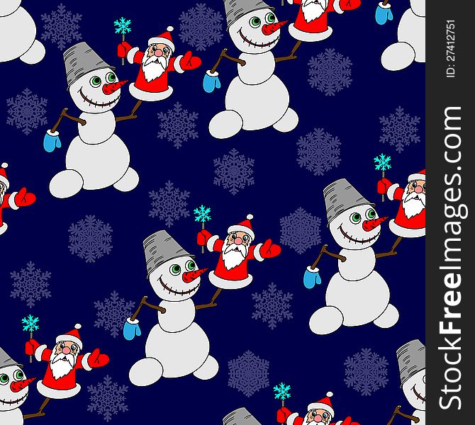 Seamless background with a snowman. Vector illustration.