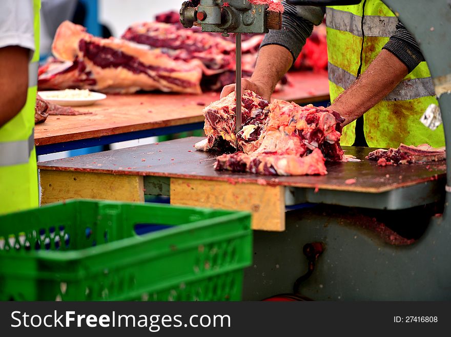 Sawmills animal meat processing, working. Sawmills animal meat processing, working