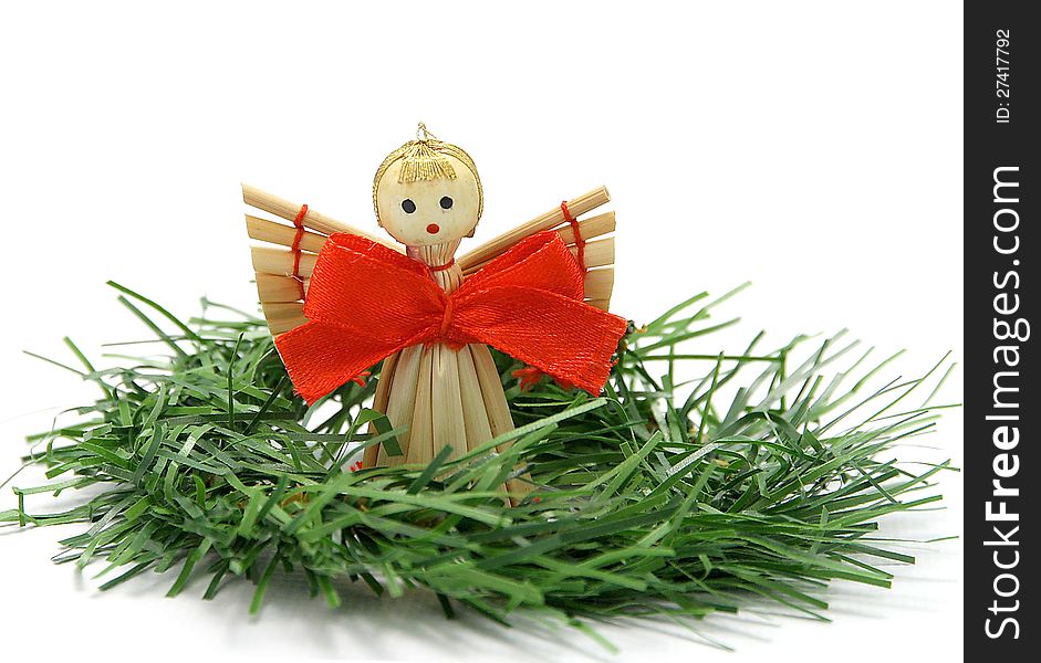 Christmas decoration - wooden angel with a twig. Christmas decoration - wooden angel with a twig