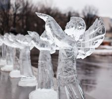 Carved Sculpture Of Frozen Angel In Ice Royalty Free Stock Image