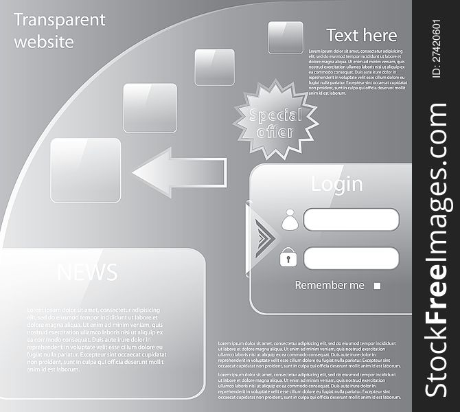 Vector transparent website design template. Vector transparent website design template