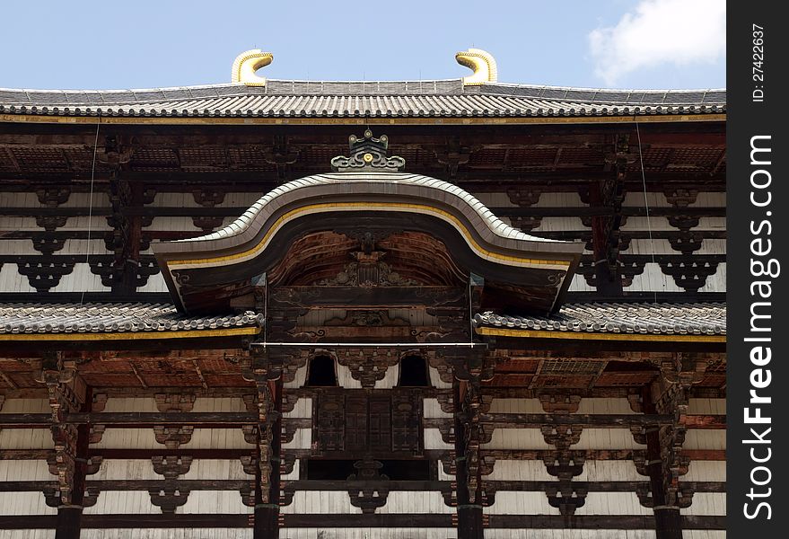 Detail of the Main Hall of Todaiji Temple in Nara, Japan