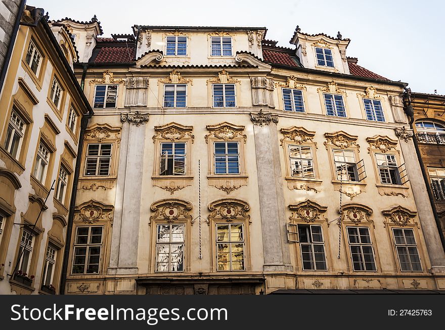 Facade of ol buildings in Prague, Czech Republic