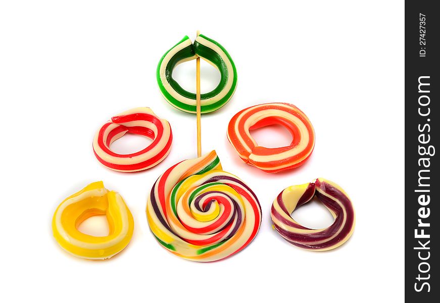 Candy in the form of Olympic rings on a white background. Candy in the form of Olympic rings on a white background