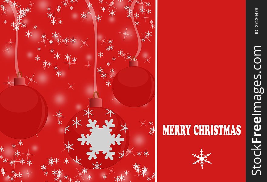 Elegant christmas background with baubles on red, vector illustration