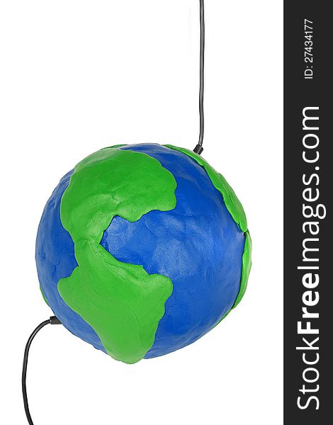 Plasticine Globe earth with wires on a white background. Plasticine Globe earth with wires on a white background