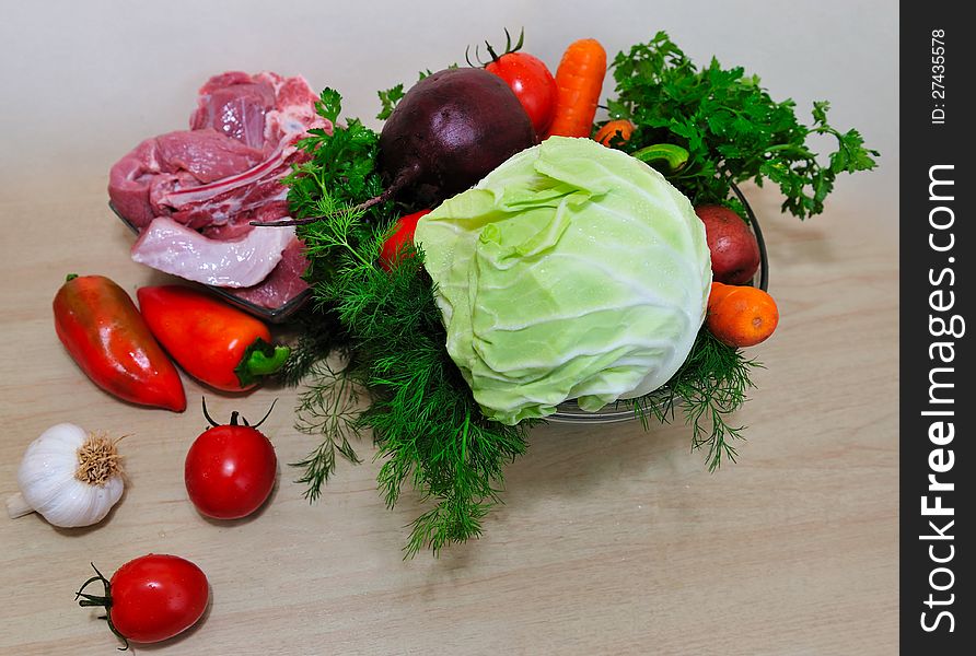 Fresh vegetables ready to cook borscht. Fresh vegetables ready to cook borscht