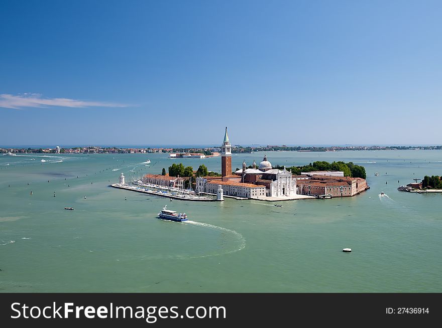 Isola di San Giorgio Maggiore island in Venice, Italy from clock tower