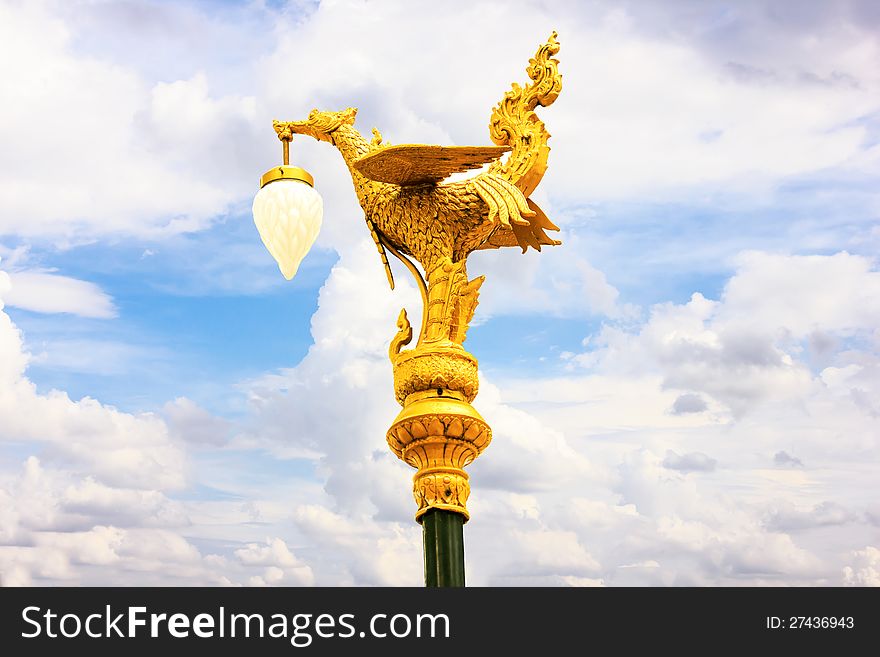 Golden Swan Thai style, golden color and blue sky backgound