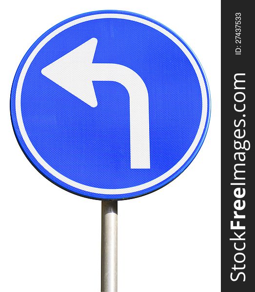 Isolated Dutch Blue Road Sign Pointing Left