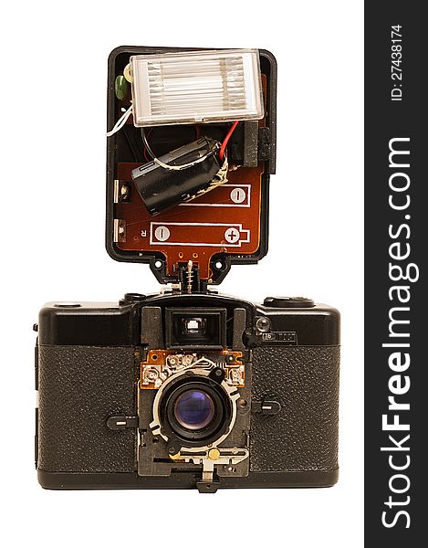 Russian Old Broken Film Camera And Flash