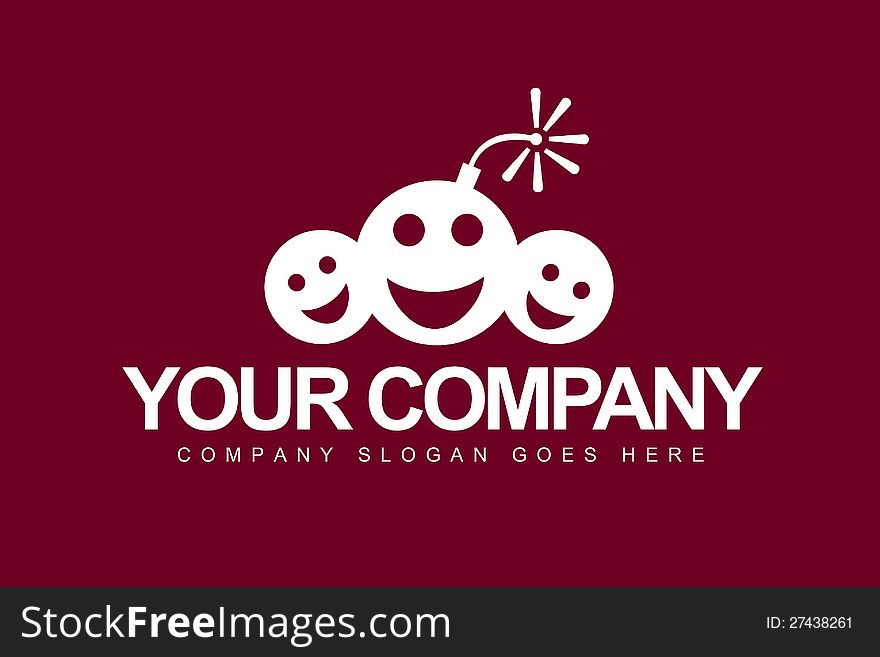 An illustration of a business company logo representing simley faces logo and bomb. An illustration of a business company logo representing simley faces logo and bomb